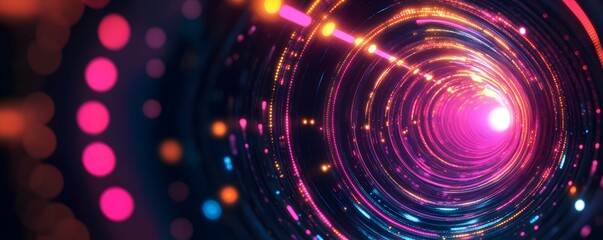 Obraz premium Light streaking through futuristic neon illuminated swirling tunnel