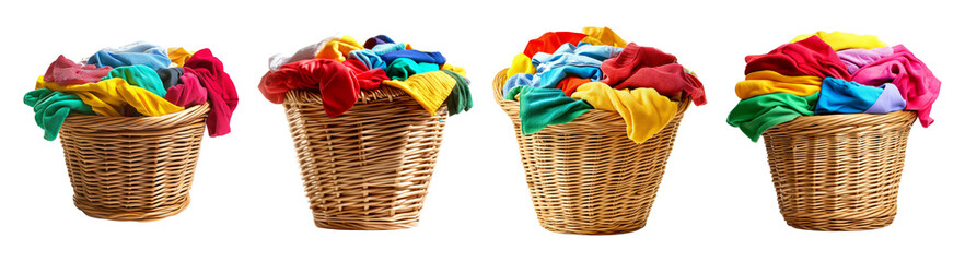 Freshly Laundered Colorful Clothes in Woven Baskets Arrangement, PNG bundle collection, Isolated on Transparent Background