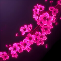 Neon Cyberpunk Cherry Blossom Pattern &ndash; Japanese Sakura Art