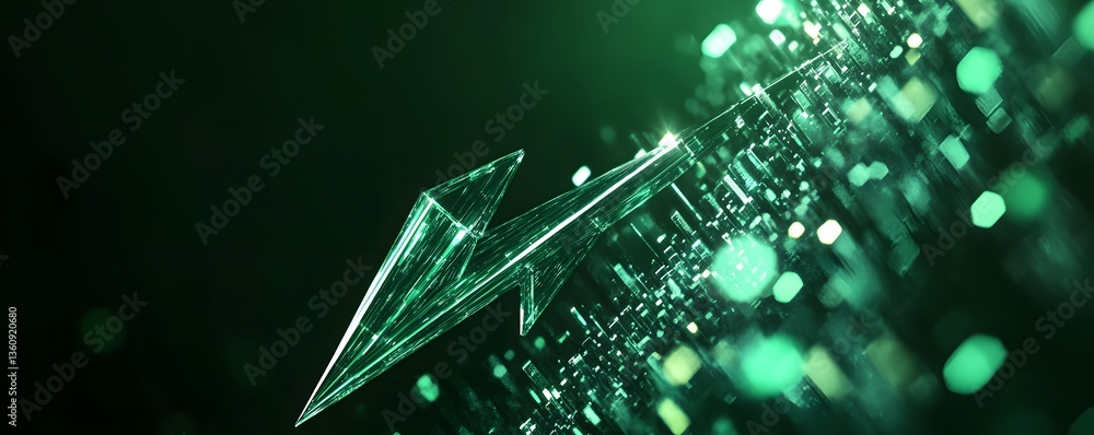 Poster green lightning bolt symbolizing fast data transmission over futuristic circuit board