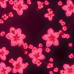 Neon Cyberpunk Cherry Blossom Pattern &ndash; Japanese Sakura Art