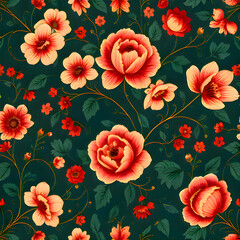 Bengali Kantha Stitch Floral Textile &ndash; Seamless Embroidery Pattern