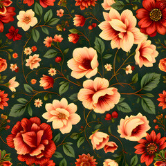 Bengali Kantha Stitch Floral Textile – Seamless Embroidery Pattern