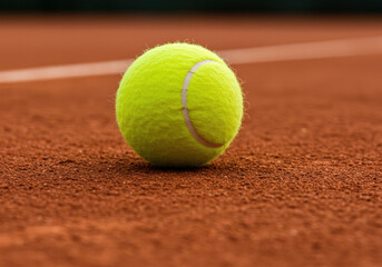 Tennis ball mid-air after a powerful serve on a sunlit court, with players in the background ready for action.