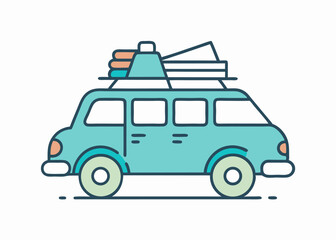 Adventure Awaits: A meticulously crafted illustration showcases a charming car, brimming with luggage, poised for a memorable journey, set against a pristine background, igniting a sense of freedom.