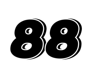 Stylized black number 88 on transparent background, with a bold, 3D appearance and shadow effects for added depth and dimension.