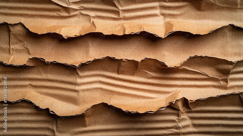 Poster textured ripped cardboard layers backdrop with corrugated pattern and brown hue