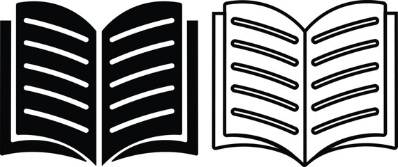 Books open, closed black icon in flat line set. isolated on transparent background