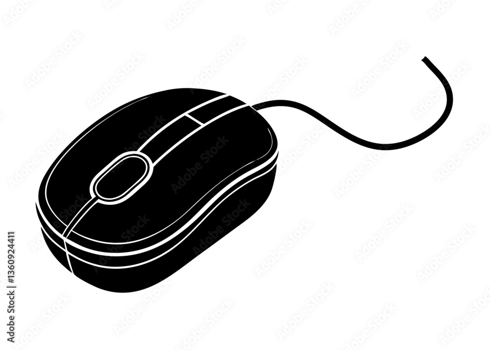 Poster computer mouse silhouette: a sleek black computer mouse, essential for digital navigation, isolated 