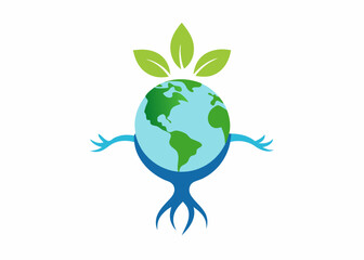   Earth with Green Leaves Illustration: A symbolic illustration of the Earth cradled by a figure with open arms, adorned with verdant leaves symbolizing growth and environmental consciousness.