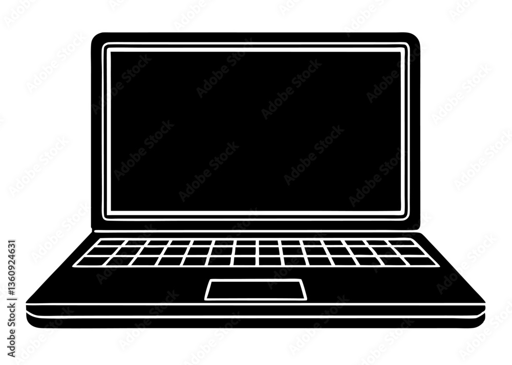 Poster digital workspace: silhouette of a modern laptop computer, showcasing its sleek design and functiona