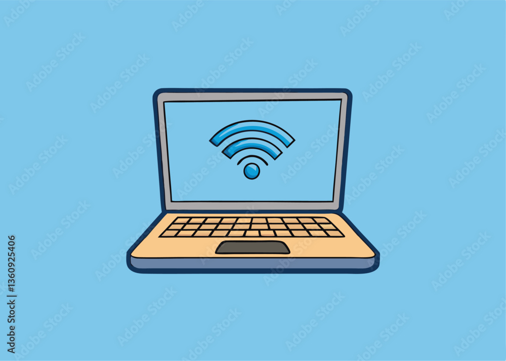Poster connected world: modern laptop displays a wifi symbol, standing for seamless connectivity. embracing