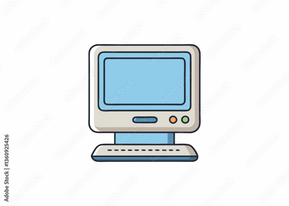 Poster retro computer icon: a nostalgic illustration of an old-school computer, complete with a crt monitor