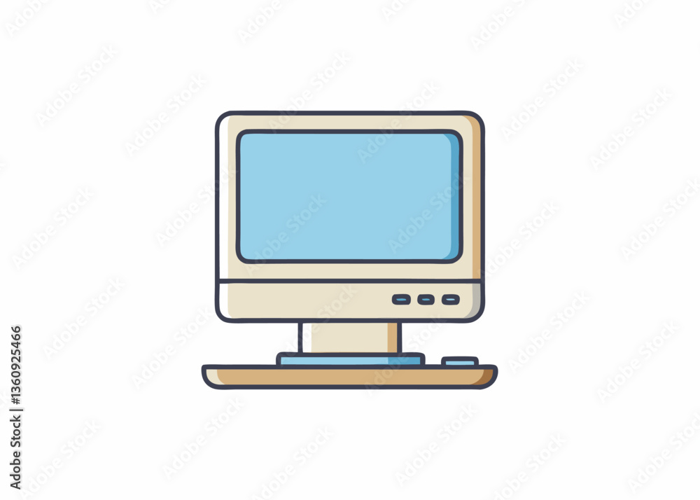 Poster vintage computer icon: a retro computer monitor, a symbol of the digital age.