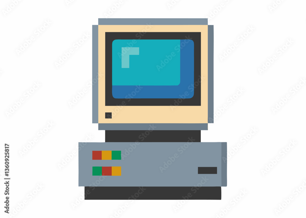 Aufkleber nostalgic pixel computer: a charming pixelated depiction of an old-fashioned computer, evoking a sen