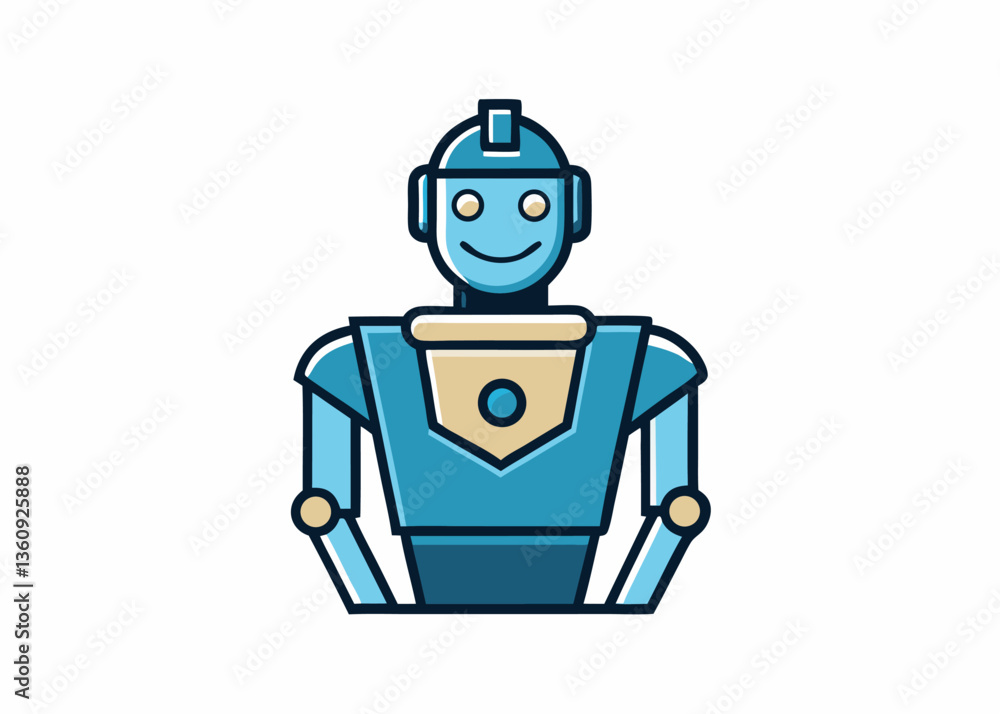 Poster friendly bot icon: a minimalist illustration of a smiling robot, radiating warmth and approachabilit