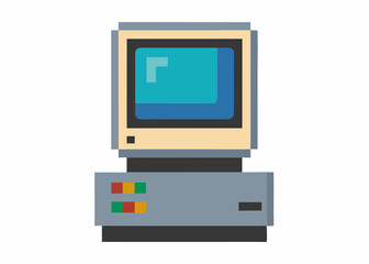 Nostalgic Pixel Computer: A charming pixelated depiction of an old-fashioned computer, evoking a sense of vintage tech and early computing history.
