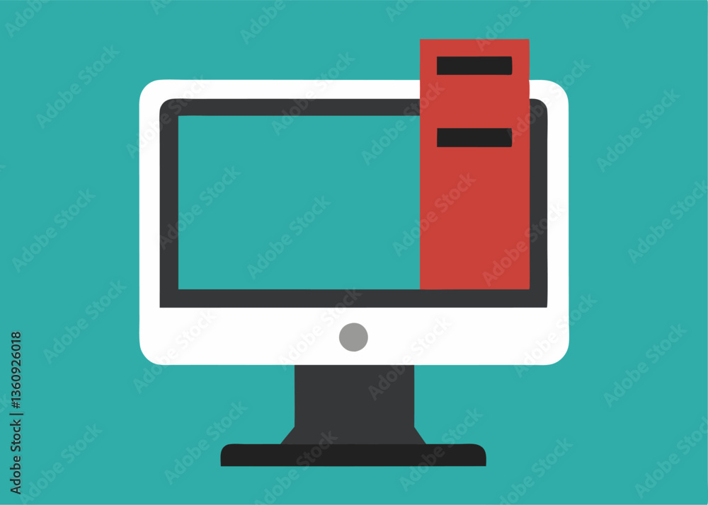 Poster digital interface: an animated illustration of a computer monitor, the centerpiece of a digital inte
