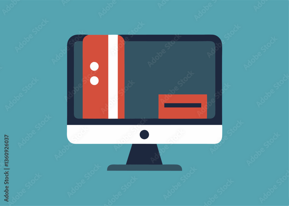 Poster digital workspace: a minimalist, modern illustration of a desktop computer, showcasing sleek design 
