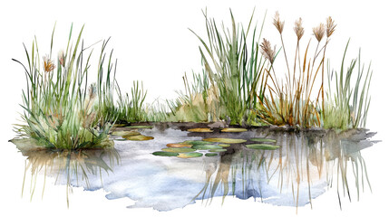 Atmospheric watercolor of a freshwater wetland