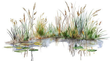 Atmospheric watercolor of a tranquil freshwater wetland