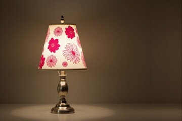 Elegant Table Lamp with Floral Pattern Shade Illuminates a Simple Background for Aesthetic Home Decor and Ambient Lighting