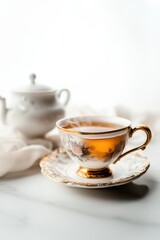 Fototapeta premium Hot tasty tea is served. Healthy drink. Relaxation.