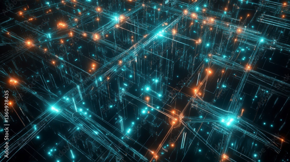 Poster Abstract digital grid with glowing nodes and connections.
