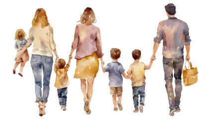 Fototapeta premium Minimalist watercolor of a standing family