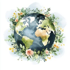 Planet earth with lush plants. Earth Day theme background wallpaper.
