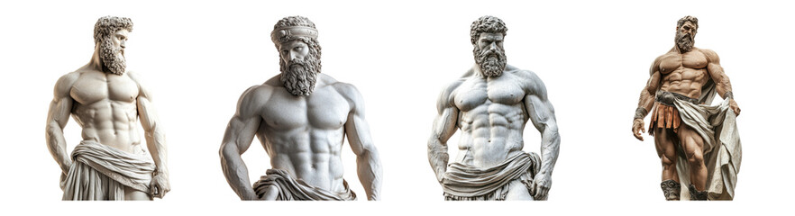 Classic Male Figure Sculptures Showcasing Strength and Power, PNG bundle collection, Isolated on Transparent Background