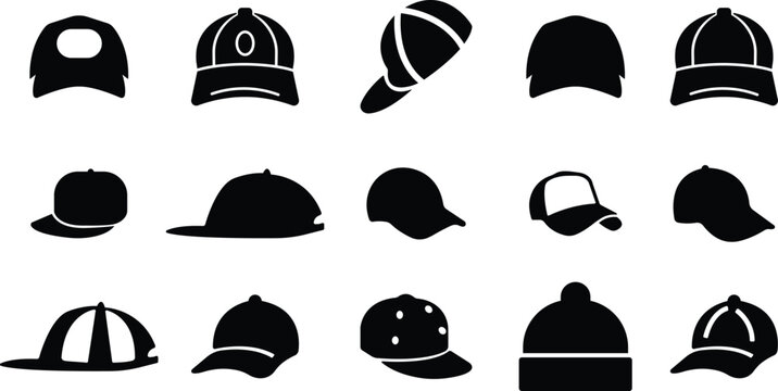 Baseball hat, cap icon in flat set. sign symbol mockup isolated on transparent background