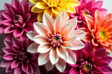 Obraz premium Close-up view of dahlia petals, showcasing intricate details in a patterned arrangement , soft, botanical, pattern