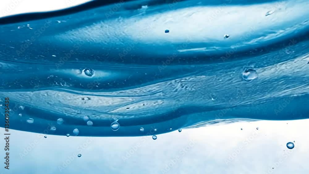Poster fresh blue water wave with bubbles creating a serene panorama generative ai