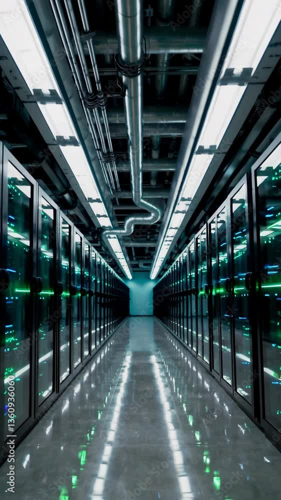 Poster exploring a modern data center filled with advanced servers and lighting