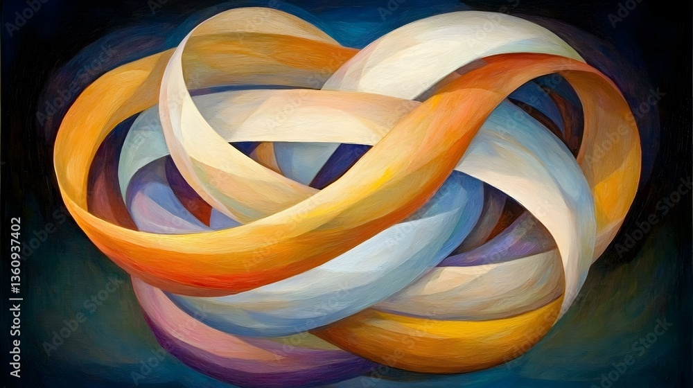 Aufkleber abstract painting of interwoven, colorful ribbons, creating a dynamic and visually engaging composit