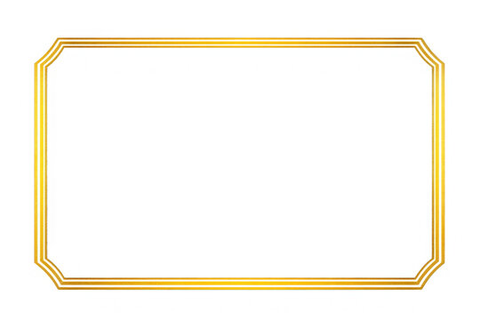 Luxury geometric golden frame border for design and decoration. Gold border with empty space for text. Glowing gold frame isolated on transparent background. Mockup, banner, template, PNG, Cut out 