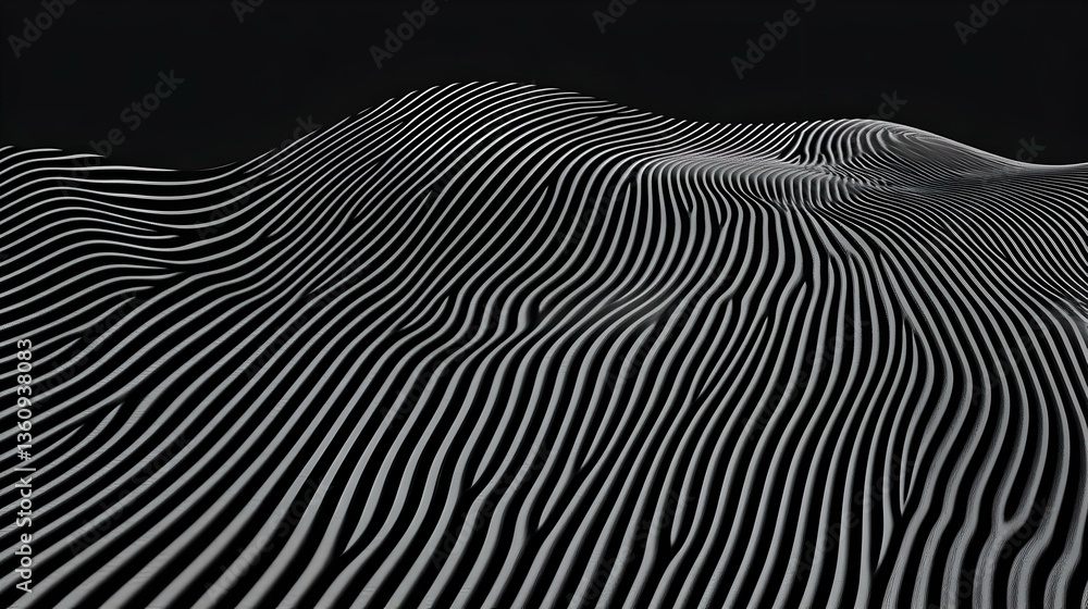 Aufkleber abstract monochrome image of undulating lines, creating a 3d effect resembling a landscape or waves.