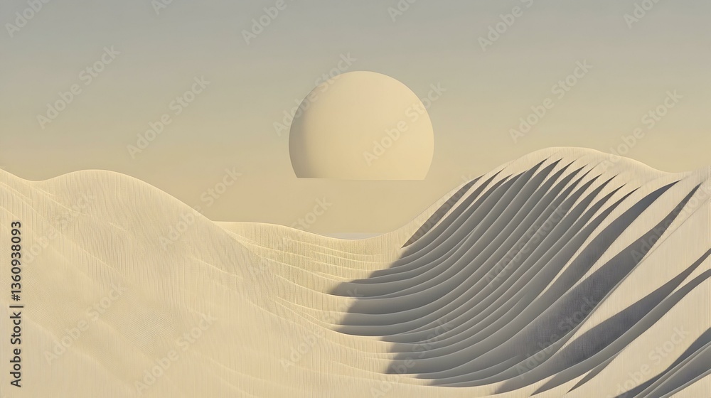 Aufkleber abstract beige landscape with a floating sphere, creating a serene and minimalist scene. perfect for