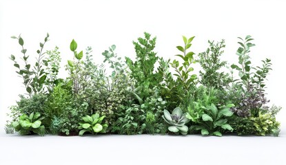 Fototapeta premium Lush Green Foliage Row Against White Background