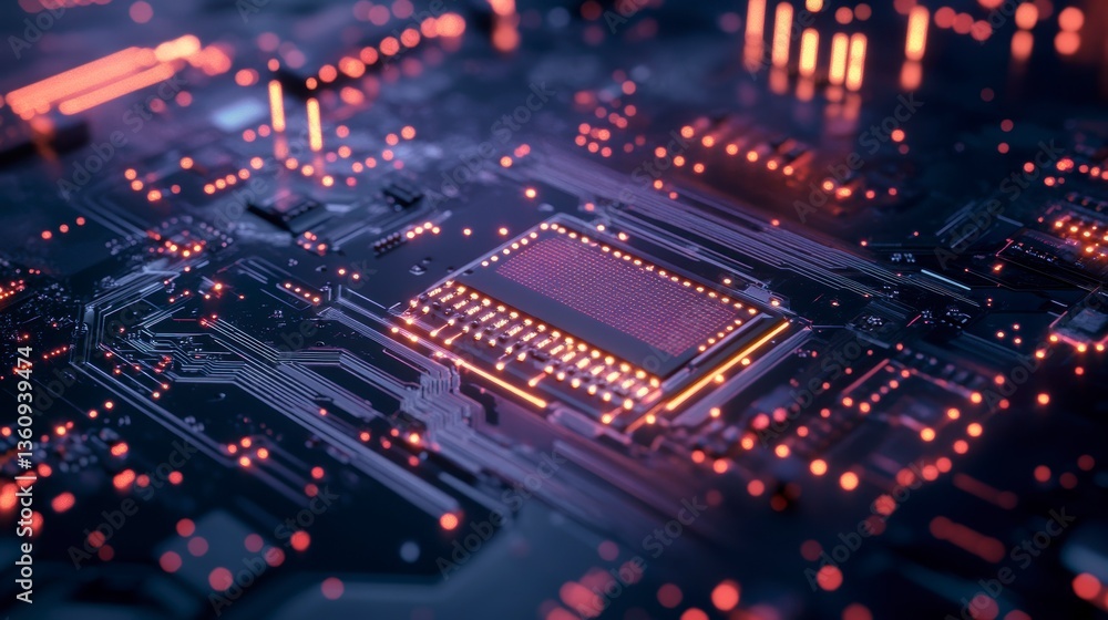 Poster close-up of a glowing central processing unit (cpu) on a circuit board.