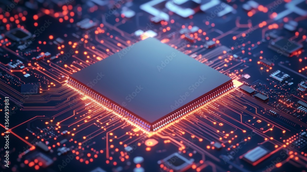 Poster Close-up of a central processing unit (CPU) glowing on a circuit board.