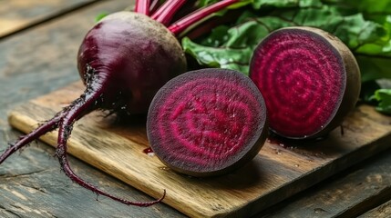 Vibrant Red Beetroot on Rustic Wooden Board
