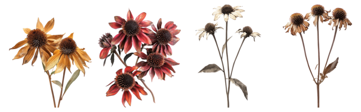 Handcrafted Vintage Floral Illustration of Sunflowers and Daisies, PNG bundle collection, Isolated on Transparent Background, PNG bundle collection, Isolated on Transparent Background - Powered by Adobe