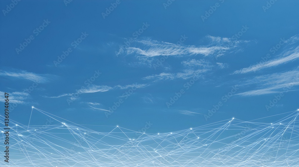 Poster abstract network connection against a blue sky with wispy clouds. ideal for technology, connectivity