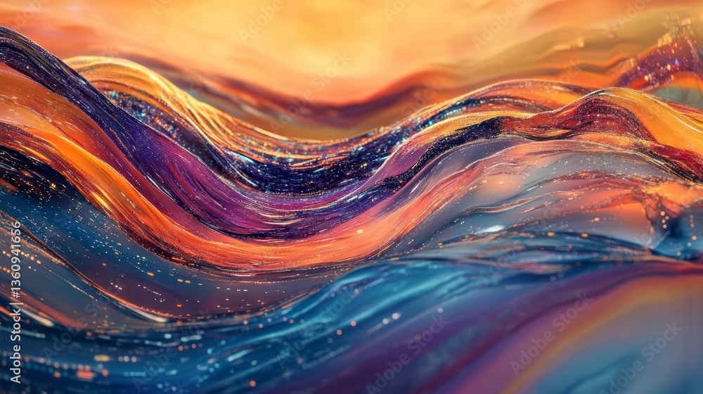 Poster abstract colorful flowing waves, digital art.