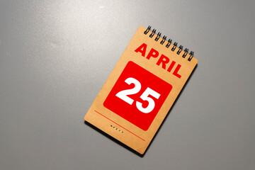 Day 25 of April month, Wooden calendar with date