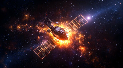 Satellite Exploding in Cosmic Nebula