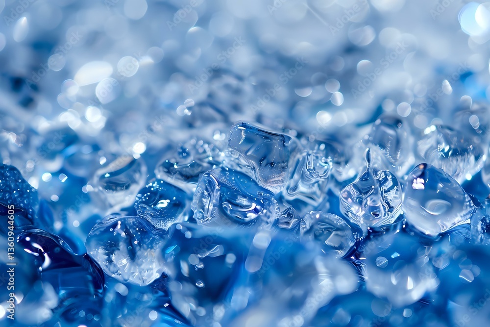 Poster macro shot of melting ice crystals with blue tones and bokeh effect creating abstract winter backgro