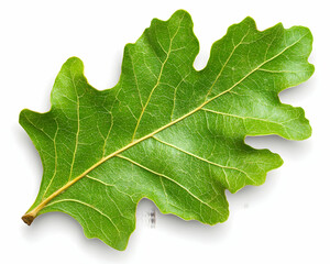 Single green oak leaf on white background (1)